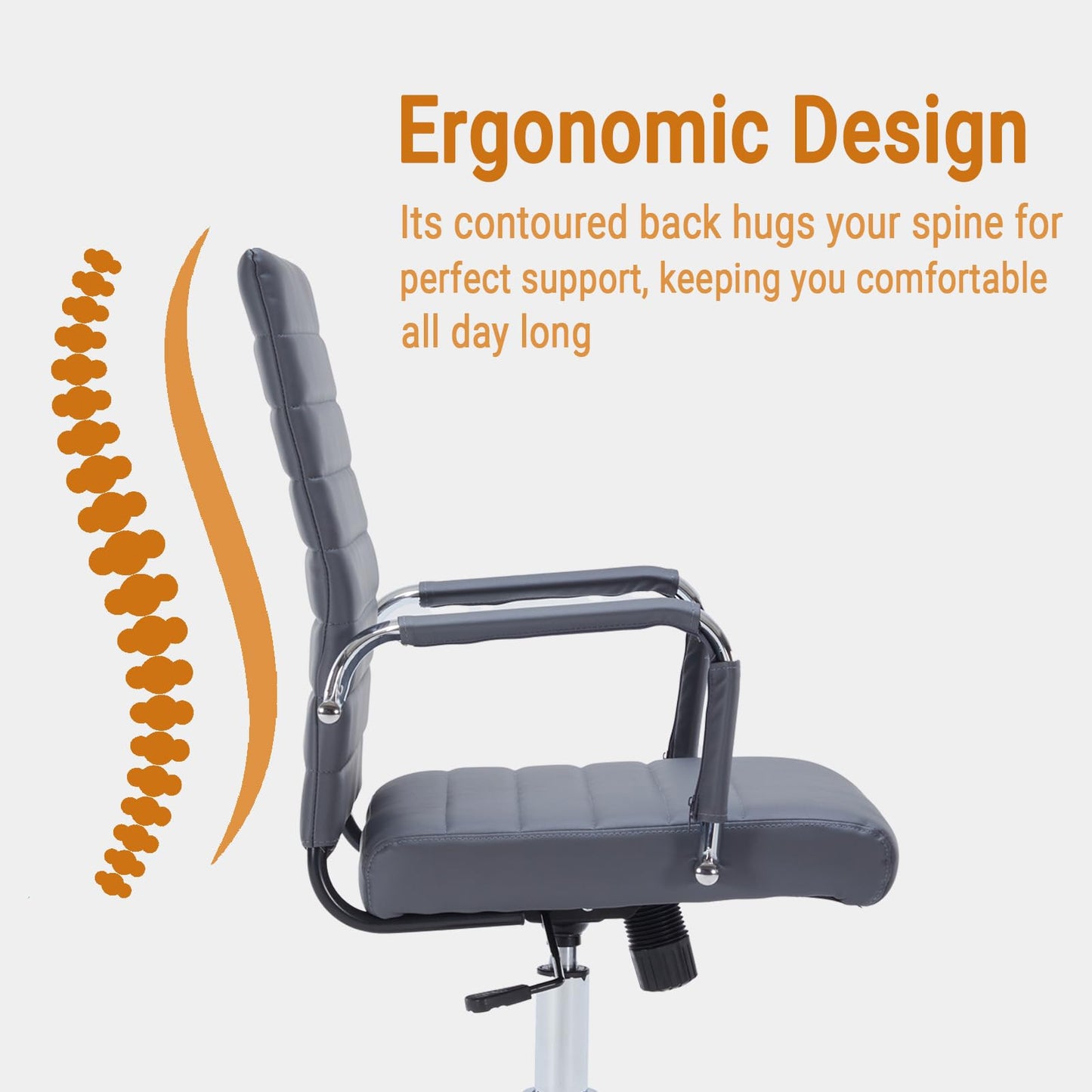 Sidanli Executive Desk Chair, Ergonomic PU Leather Conference Chair with Adjustable Lumbar Support and Rolling Wheels for Home Office Game Room, Mid Back, Gray