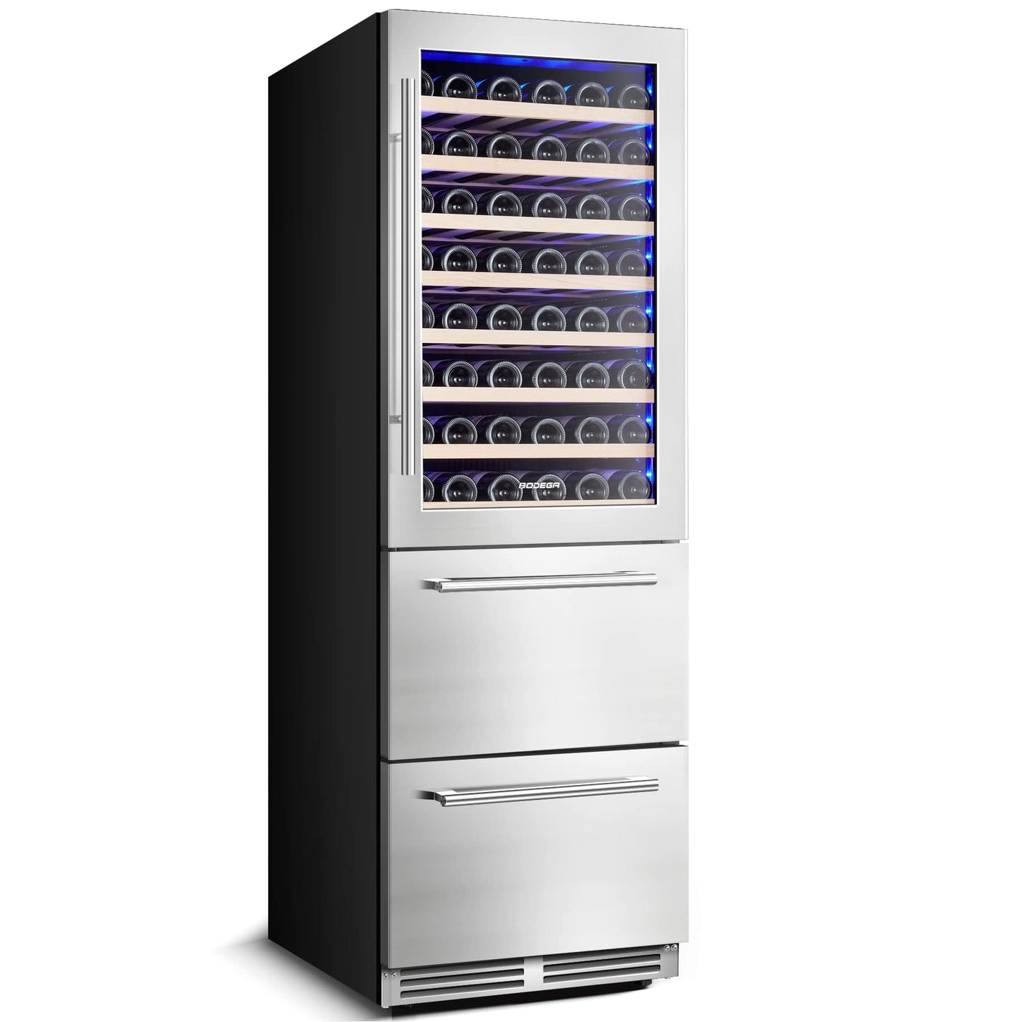 BODEGA Wine and Beverage Refrigerator, 24 Inch 2 IN 1 Dual Zone Wine Cooler,Built-in or Freestanding Beverage Cooler, Soft LED Light Hold 88 Bottles and 149 Cans, silvery
