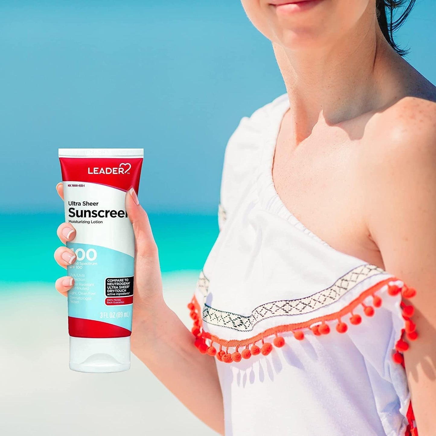 LEADER Travel Sunscreen SPF 100+, Ultra Sheer Dry-Touch Water Resistant and Non-Greasy Lotion with Broad Spectrum SPF 100+, 3 Fl Oz (2 Pack)