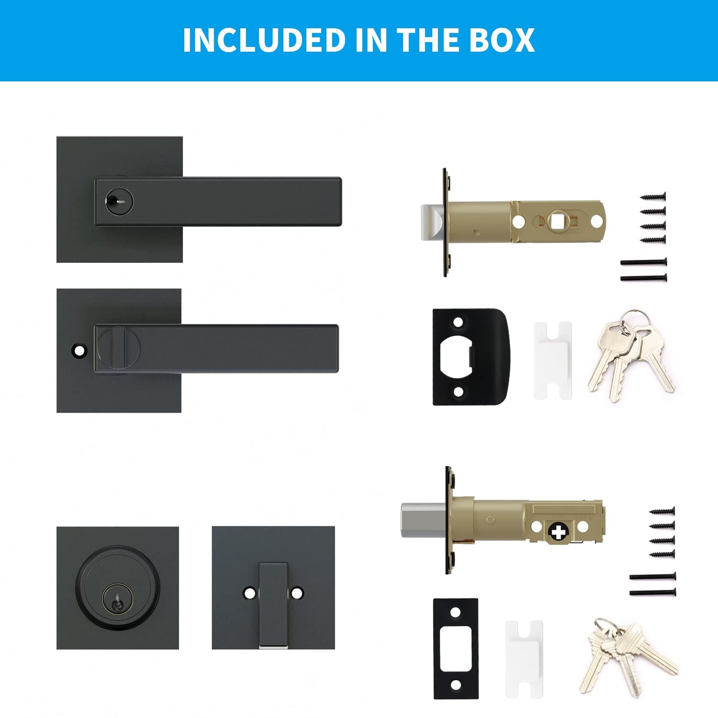 Front Door Lock Set,Keyed Alike Heavy Duty Exterior Door Lock Set,Entry Door Handle and Single Cylinder Deadbolt Combo for Office and Home Security, Reversible for Right and Left Side, 4 Pack
