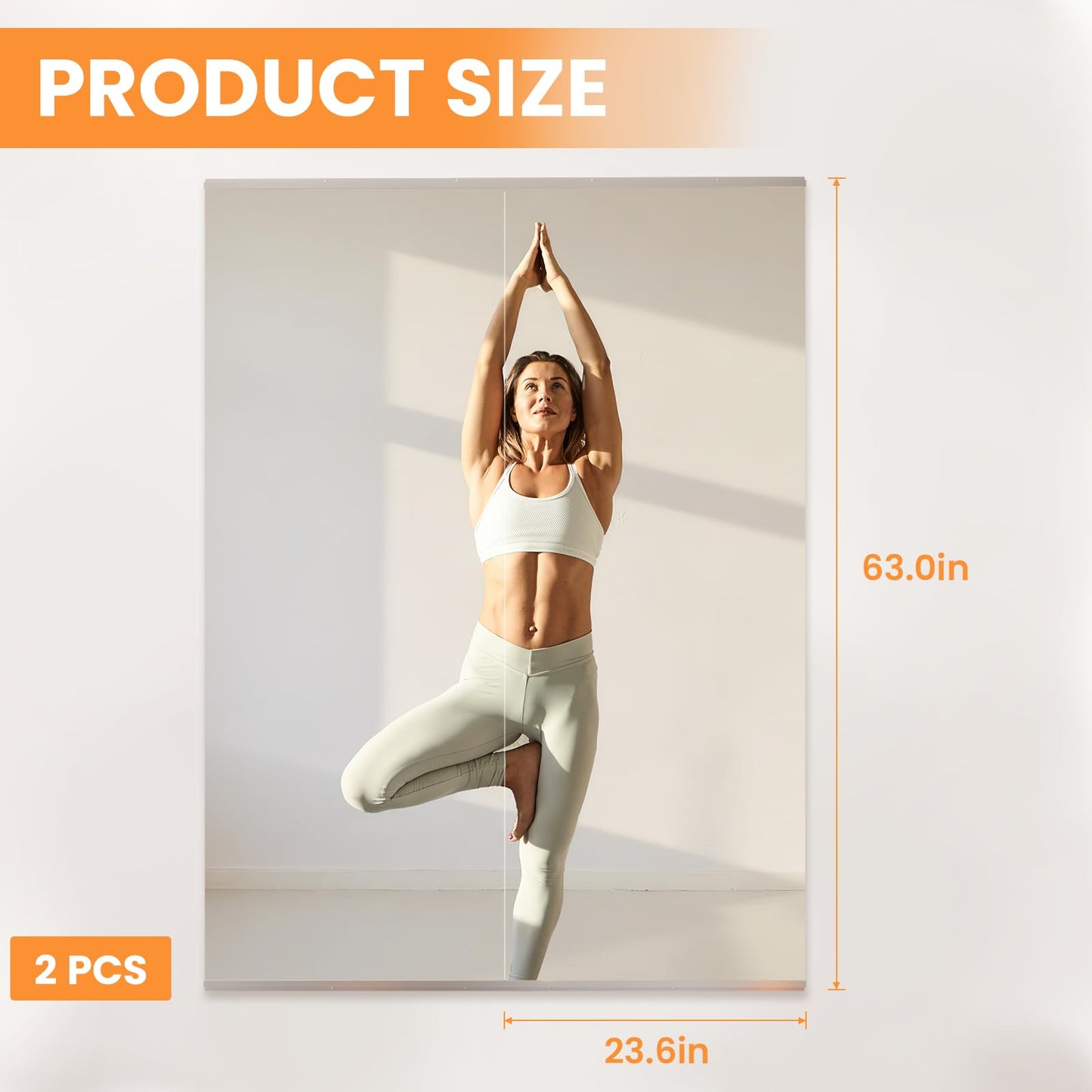 Peegel Home Gym Mirror - 63''x24''(2PCS) Large Frameless Tempered Glass Workout Mirrors for Home Gym Wall,Yoga,Garage,Dance
