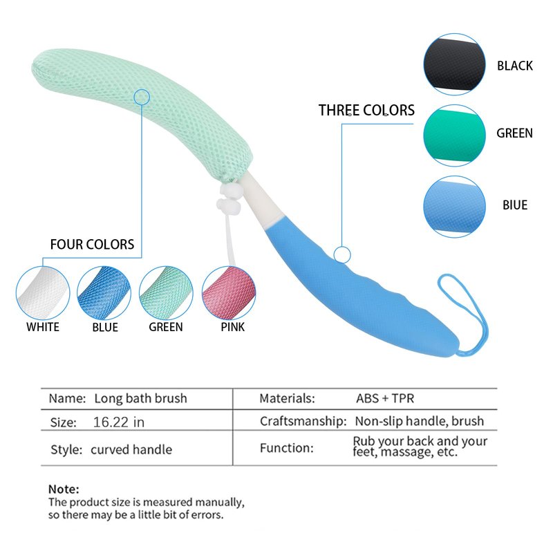 KkaFFe Back Scrubber for Shower，Mesh Sponge Body Shower Brush with Long Handle for Use in Shower Back Scrubber,Back Scrub for Exfoliating Body Scrubber or Shower Brush (Blue and Blue)