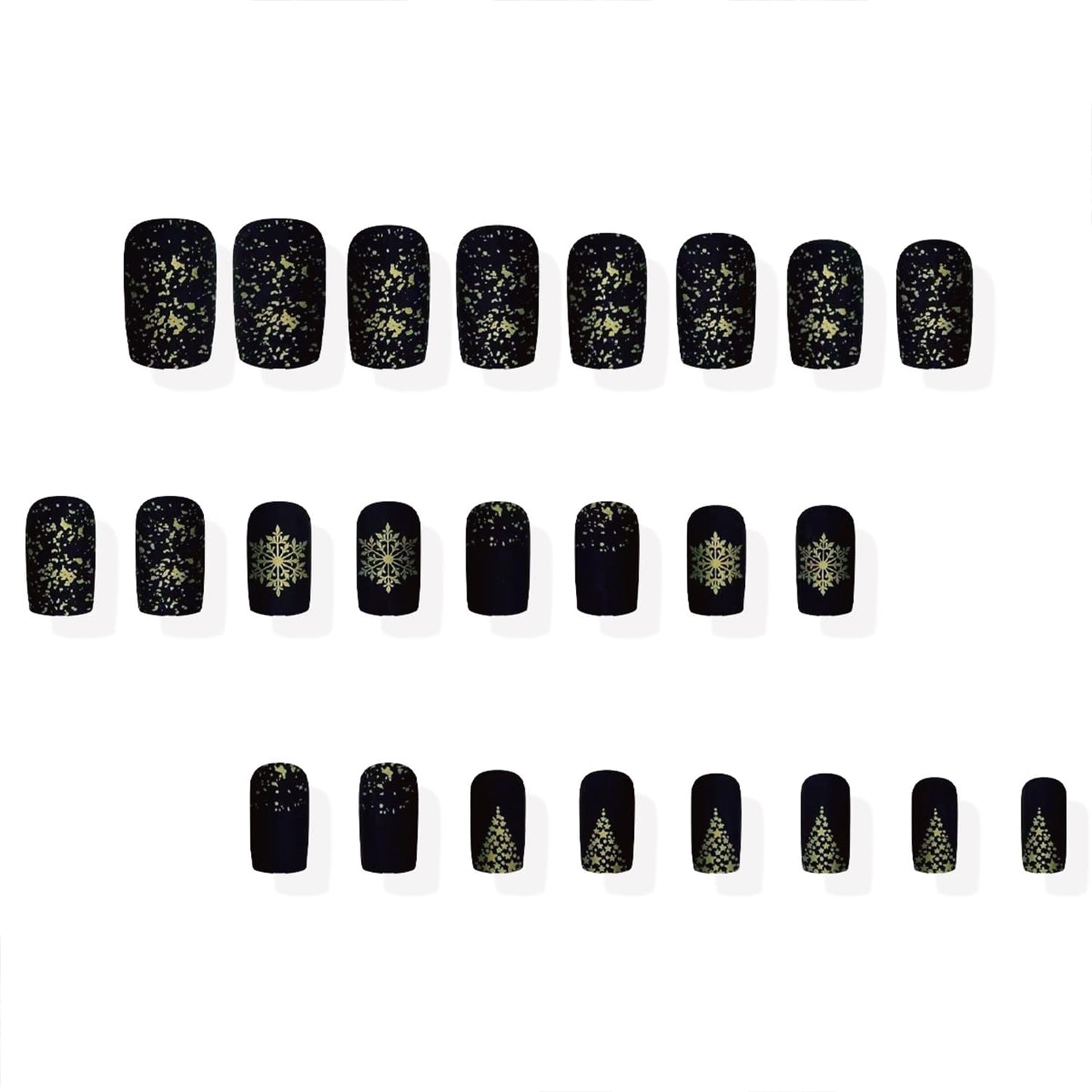 LWTZLW Christmas Press on Nails Snowflake Medium Square False Nails Gold Christmas Tree Full Cover Glue on Nail Broken Gold Design Acrylic Fake Nails Winter Artificial Matte Nail Reusable for Women