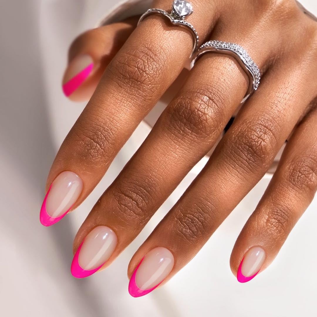 BTArtbox French Tip Press On Nails - Almond Stick On Nails for Women, Glue On Nails with Nail Glue - Berry French & White French