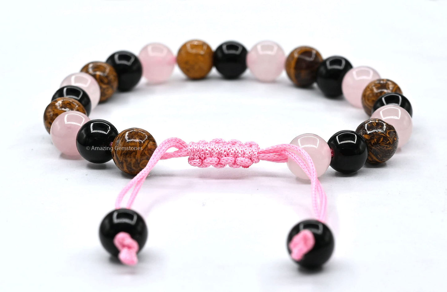 Amazing Gemstone Bracelet for Breaking Attachments Manifestation - Rose Quartz Mariyam Jasper Black Obsidian Bracelet Set for Men Women Healing Calming Anxiety Stress Relief Gifts (Adjustable)