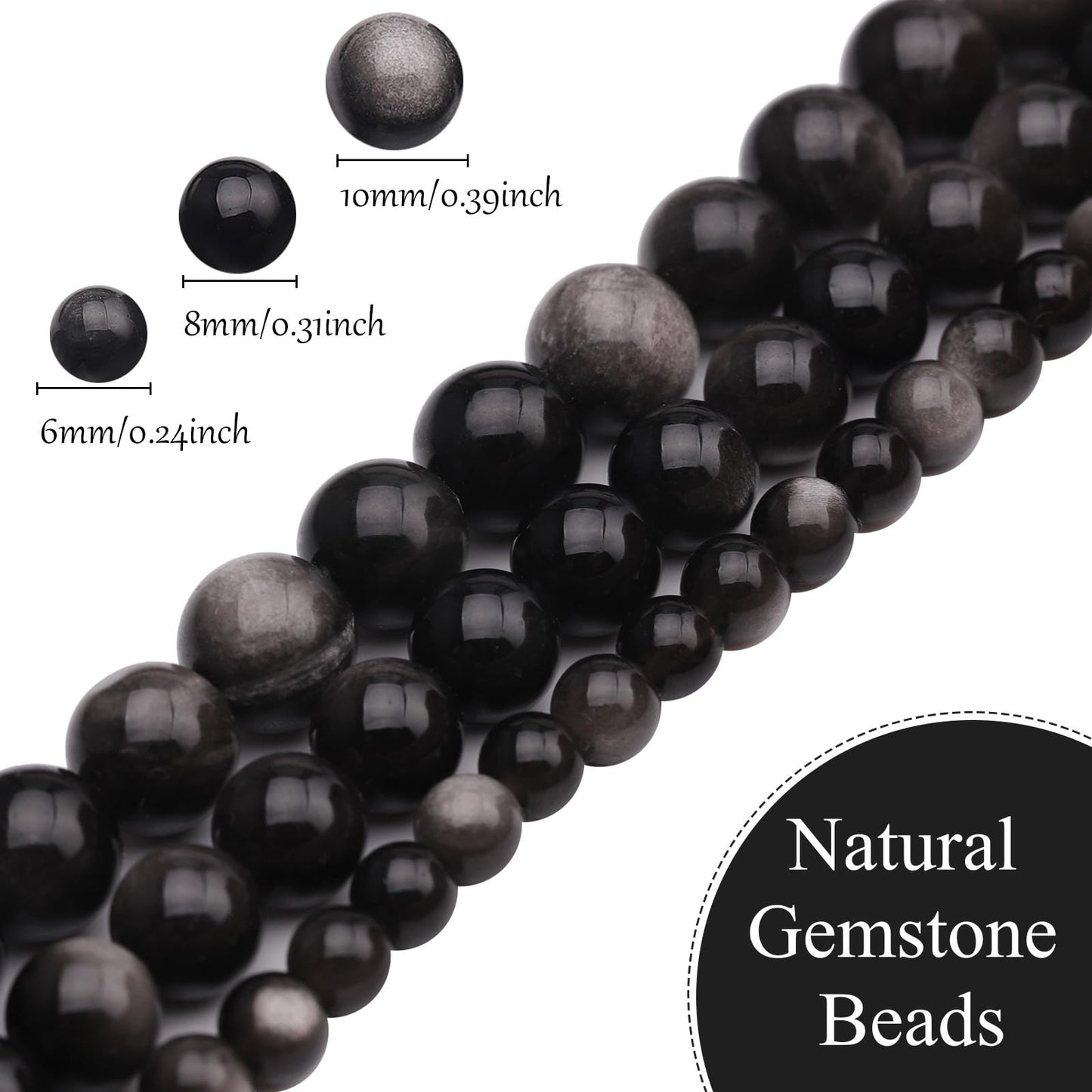 35pcs 10mm Natural Gemstone Beads for Jewelry Making Supplies,Obsidian Healing Crystal Polished Round Loose Stone Beads for Bracelet Necklace 15 Inch