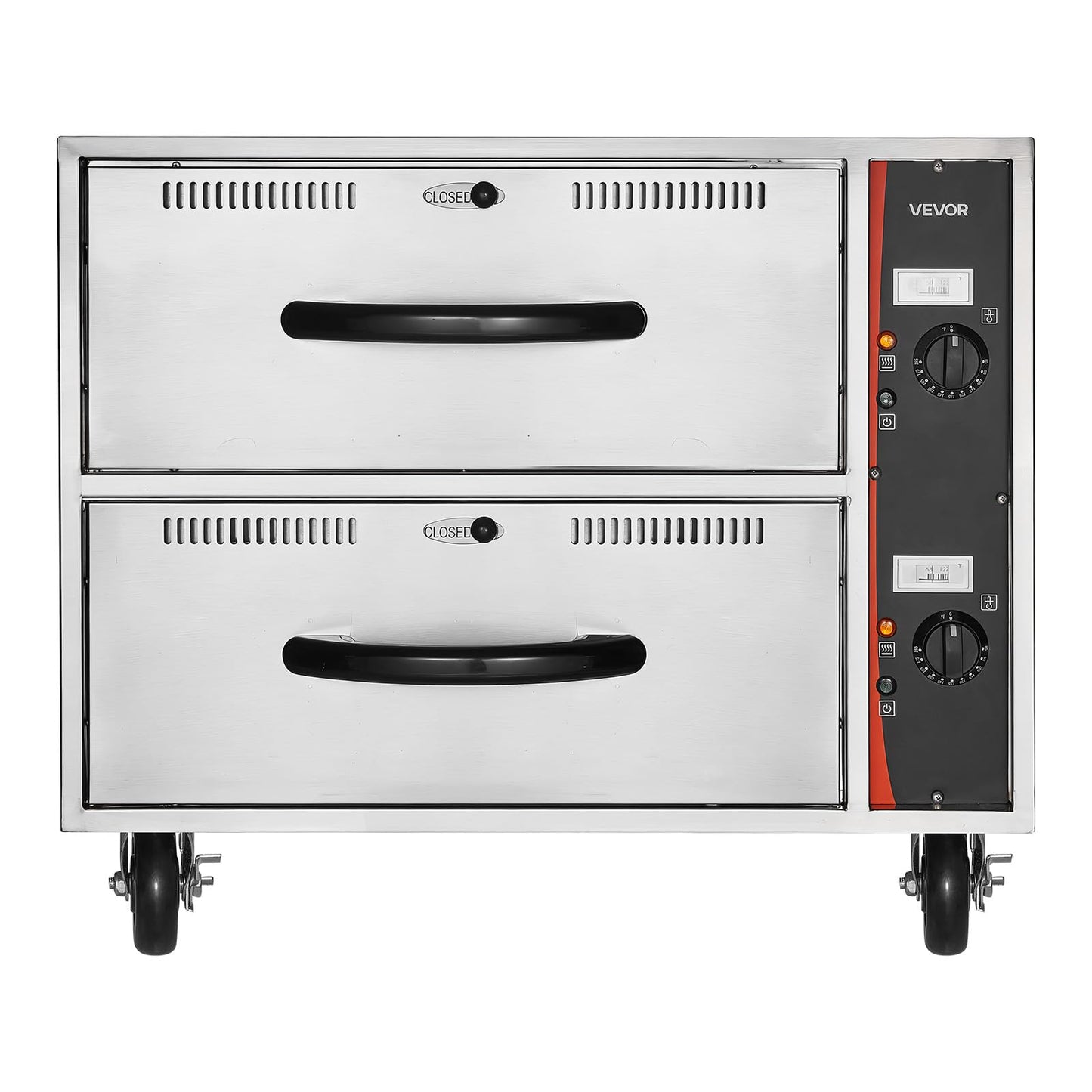 VEVOR Commercial Electric Drawer Warmer, Two-Drawer Stainless Steel Food Warmer, Freestanding Standard Warming Drawer Cabinet, 85°F–185°F Wide Temperature Range, for Restaurant, Hotel Buffet & Bakery