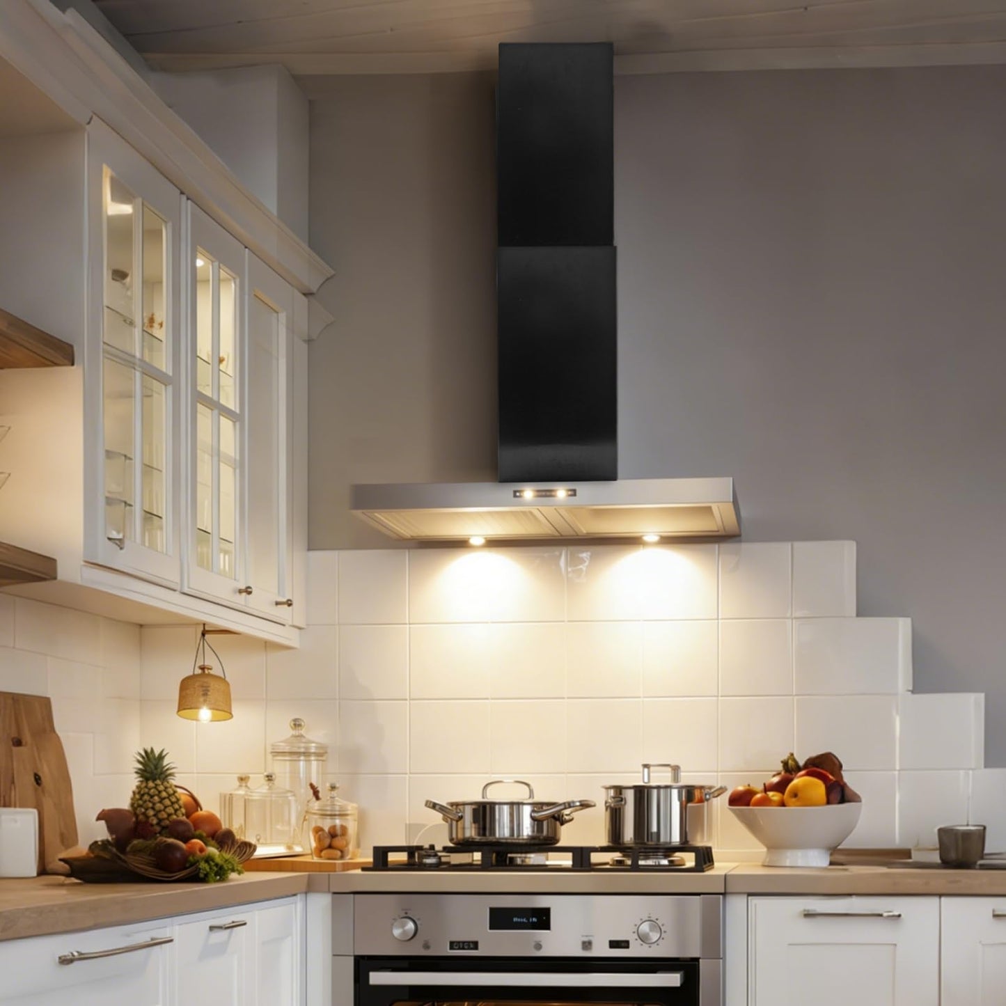 Wall-Mount Range Hood Extension Cover, Adjustable Vent Extender 31.5"–63", Universal Range Hood Cover for Kitchen & Microwave Hood Extensions