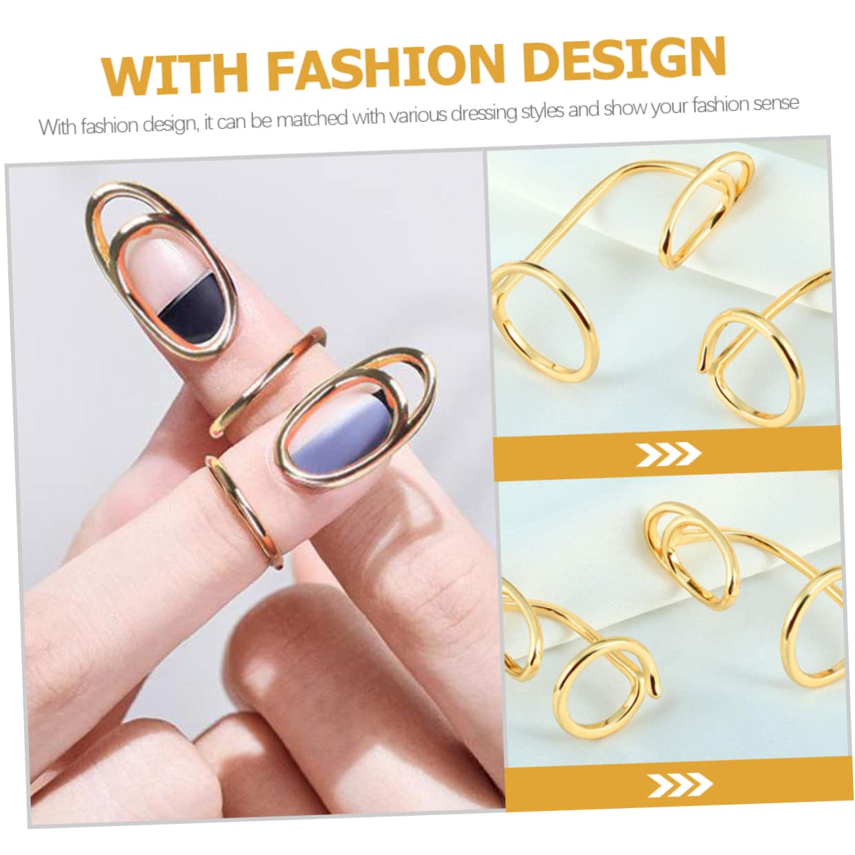 WOFASHPURET 3pcs Adjustable Open Finger Nail Unique Nail Decoration Jewelry for Stylish Manicure Metal Finger Accessories for Daily Wear and Festivals Gold