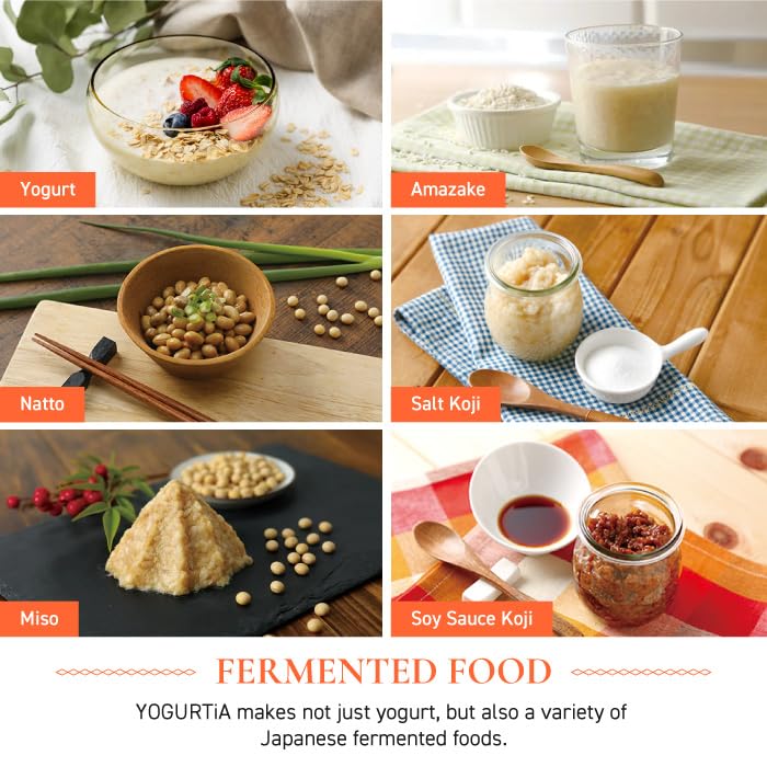 [TANICA] YOGURTiA Yogurt Maker & Fermented Food Machine - Made in Japan & 100-240V Support - 2 Glass Pots, Adjustable Temperature & Timer for Greek Yogurt, Natto, Miso, Amazake - Recipe Book