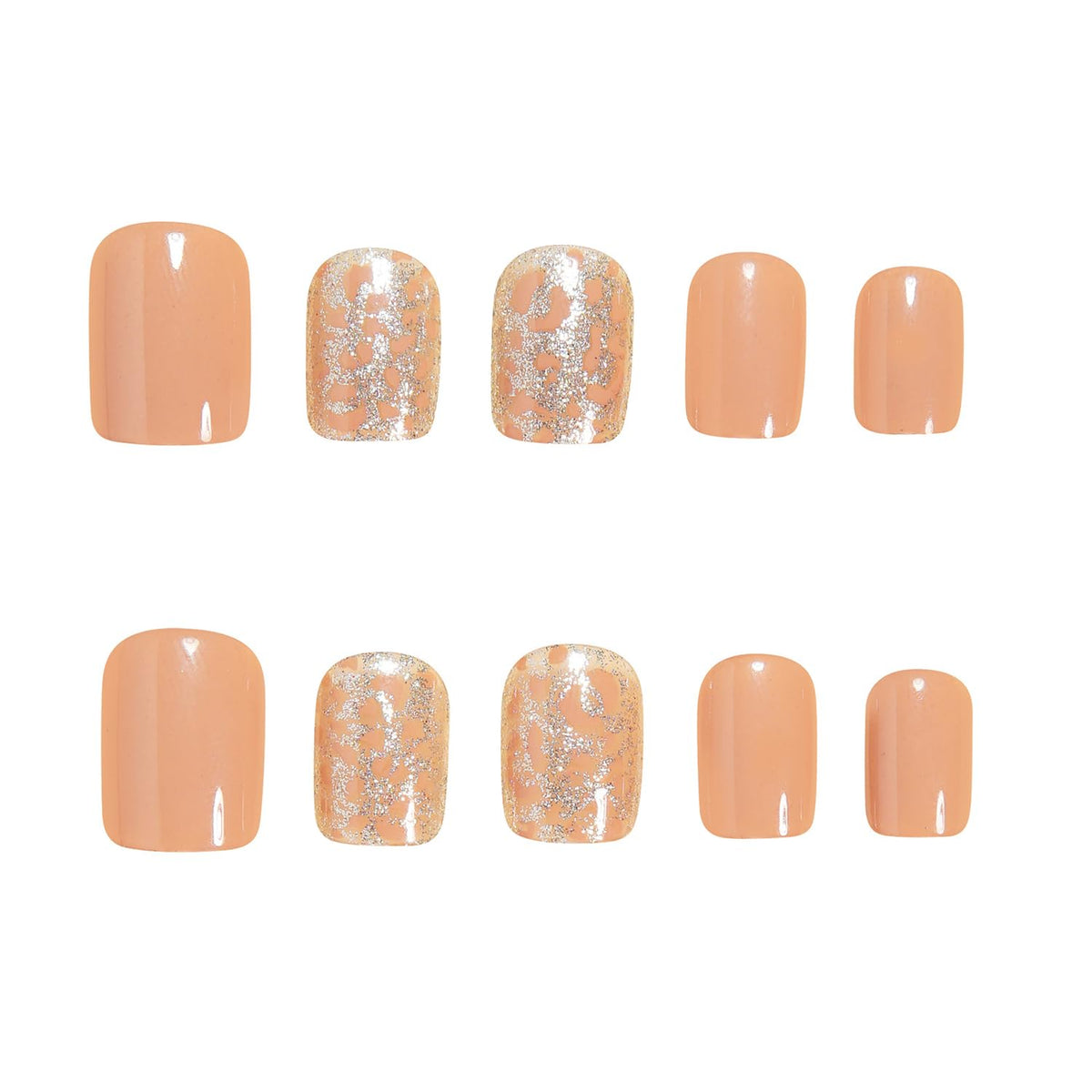 Light Brown Leopard Print Press on Nails Short Square Fake Nails Winter False Nails with Gold Glitter Designs Light Brown Glossy Glue on Nail Winter Full Cover Acrylic Nails for Women Girls 24Pcs