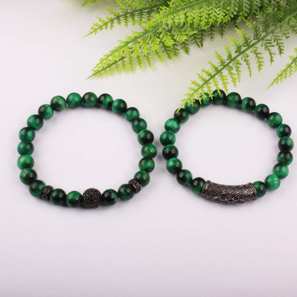 BOMAIL 8mm Tiger Eye Stone Beads Bracelet Elastic Natural Stone Yoga Bracelet for Women Men