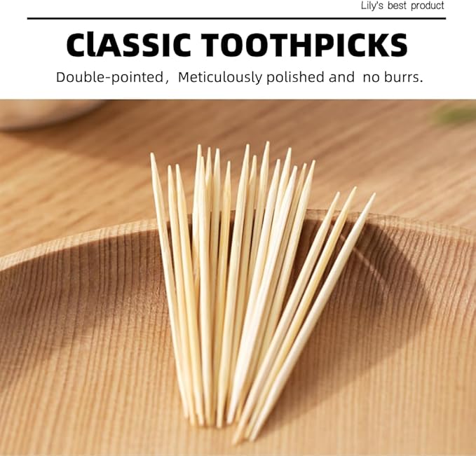 HOPELF Bamboo Toothpicks for Teeth Cleaning, Appetizer, Olive, Barbecue, Fruit, Double-Points Wooden Toothpick.2400 Count