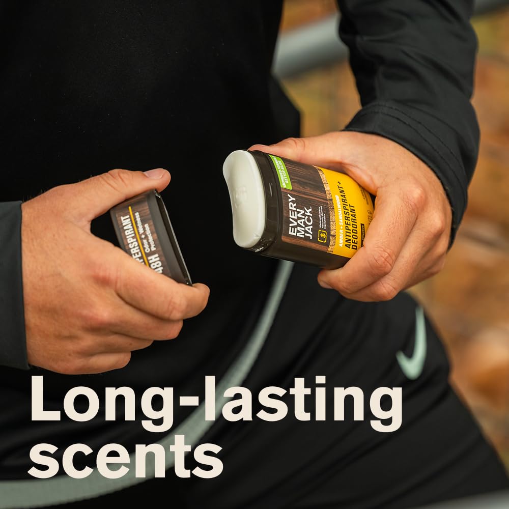 Every Man Jack Men’s Amber + Sandalwood Antiperspirant Deodorant – New & Improved Formula – 48-Hour Odor & Sweat Defense– 2.6 oz (2 Pack)
