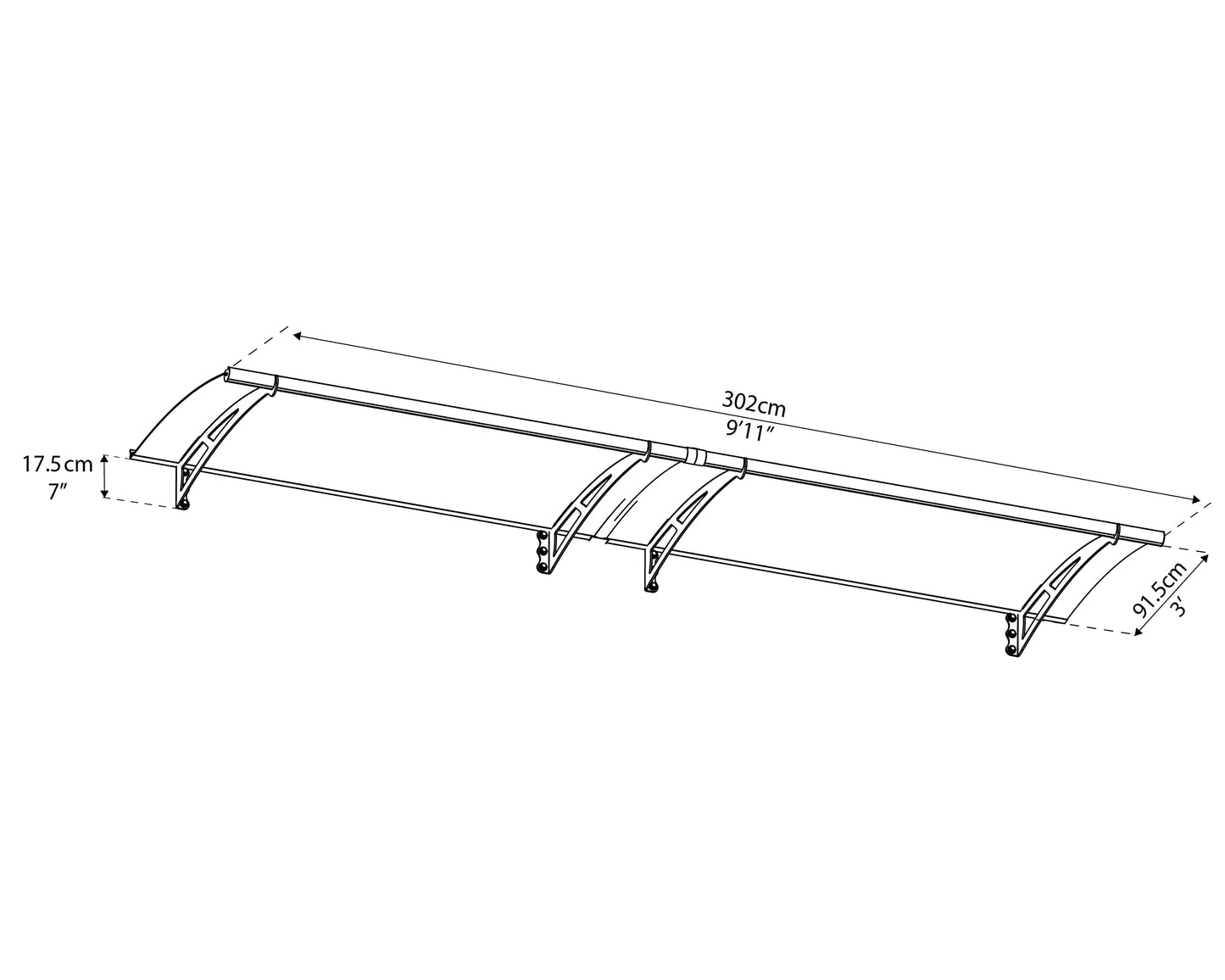 Palram-Canopia Aquila 3000 10x3 Door Awning for Door Entrance, High-End Polycarbonate Window Awning with Solar Gray Panels, UV Protection, Modern Metal Frame, Weather Resistant Overhang, DIY Exterior