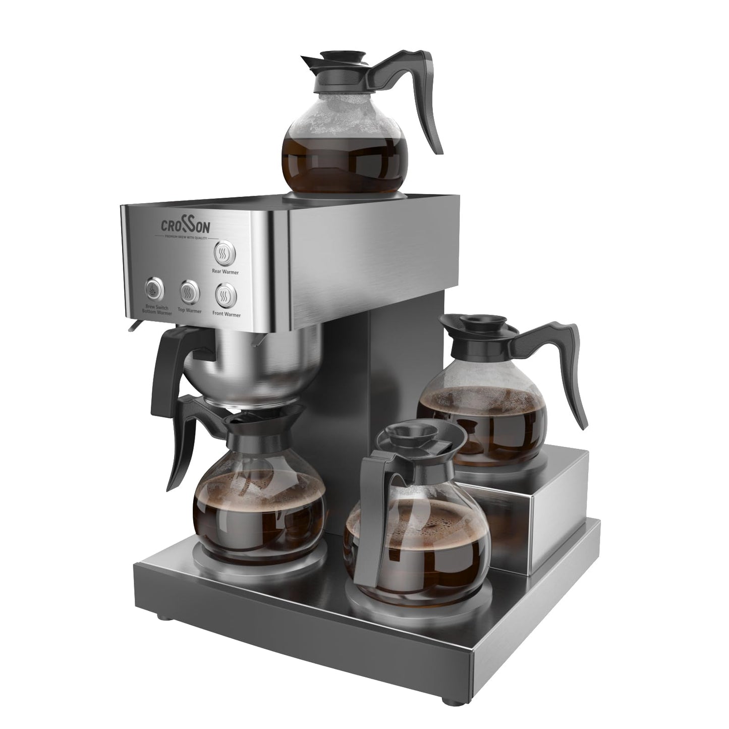 crosson 12 Cup Commercial Coffee Brewer with 4 Warmers & 4 Glass Decanter,Pour Over Drip Coffee Maker with Stainless Steel Housing and 304 SS Funnel
