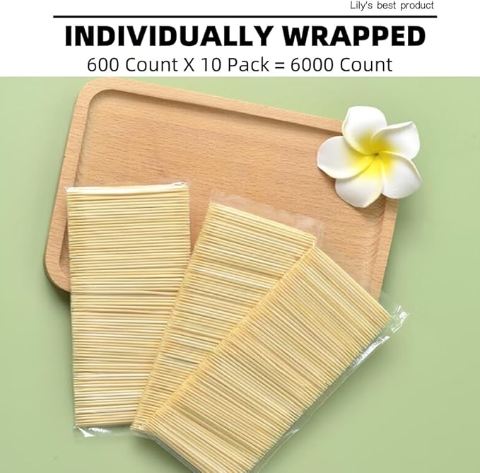 HOPELF Bamboo Toothpicks for Teeth Cleaning, Appetizer, Olive, Barbecue, Fruit, Double-Points Wooden Toothpick,6000 Count.