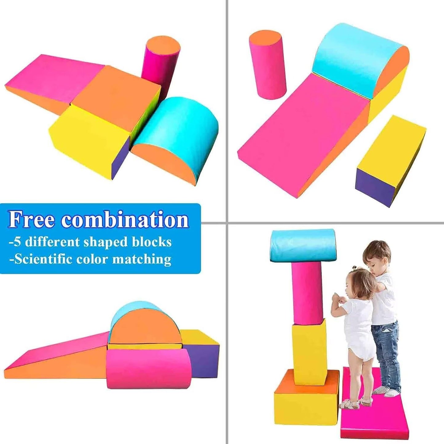 C-CHAIN Climb and Crawl Activity Play Set, Lightweight Soft Foam Blocks for Climbing, Crawling and Sliding, 5-Piece Set, Indoor Climbing Toys for Babies, Kids, Toddlers, Preschoolers