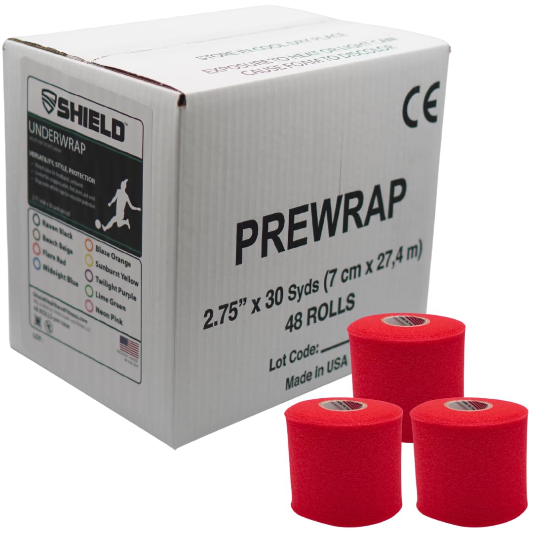 Shield Athletic Underwrap | Bulk Case of 48 Rolls of PreWrap, 2.75" X 30 SYards (Red)"