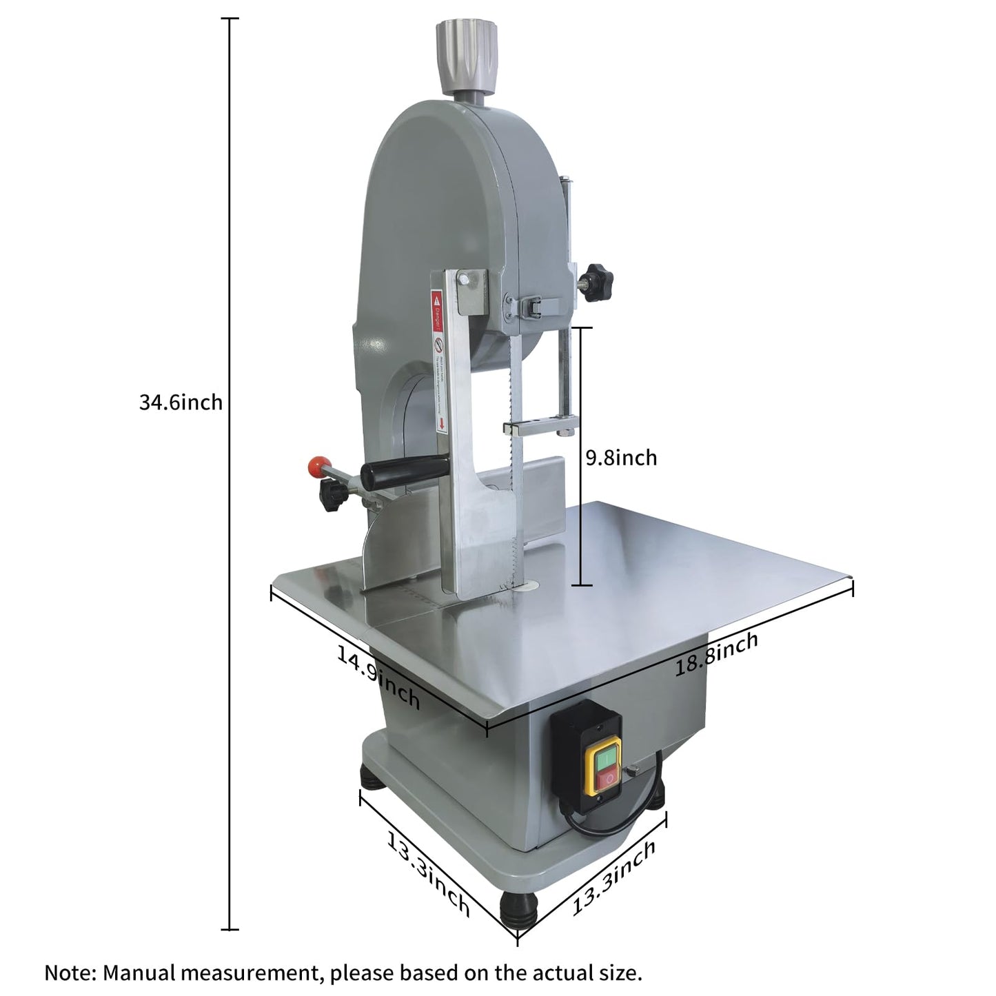 1100W Electric Bone Saw Machine Commercial Electric Meat Bandsaw for Butchering, 18.8" x 14.9" Workbench, 0.4-7.1 Inch Cutting Thickness, Table Sawing for Cutting Rib, Frozen Meat with 5 Saw Blades
