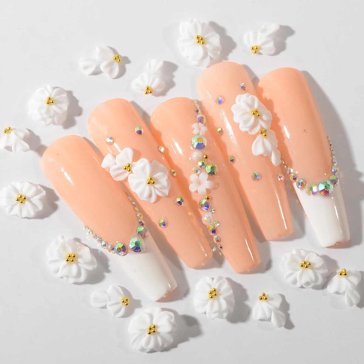 BAIYIYI 30PCS Handmade Acrylic Flowers Nail Art Charms Cute Y2K Summer Floral with Caviar Beads Design High-end Craved Flower Petal Nails Charms for Women Profession Nail Art Craft Jewelry