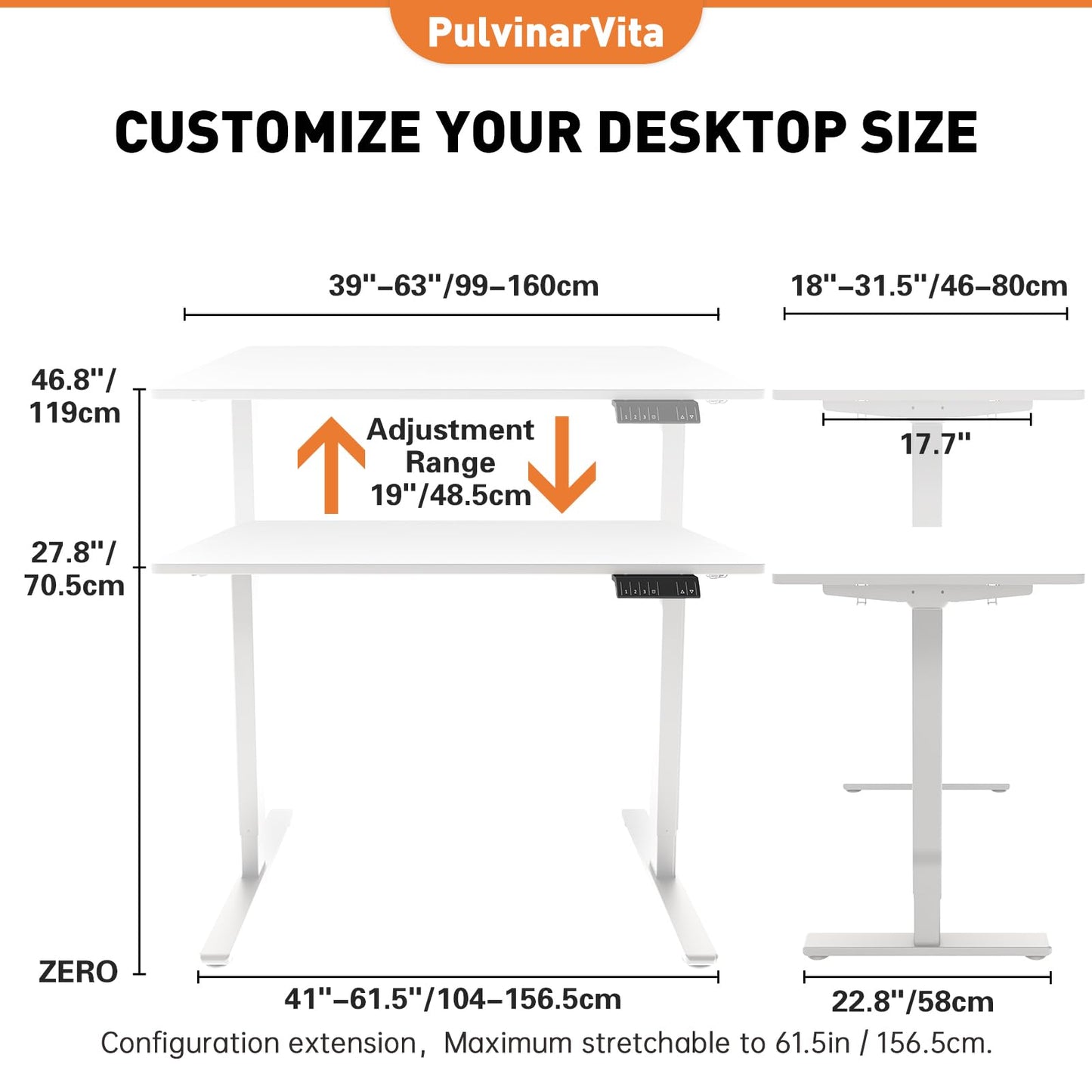 Dual Motor Standing Desk Frame 256 lbs Weight Capacity, Stand up Desk Frame Workstation, Electric Adjustable Legs, 3 Memory Height Settings, with Cable Management Tray, 2pcs Headphone Hook