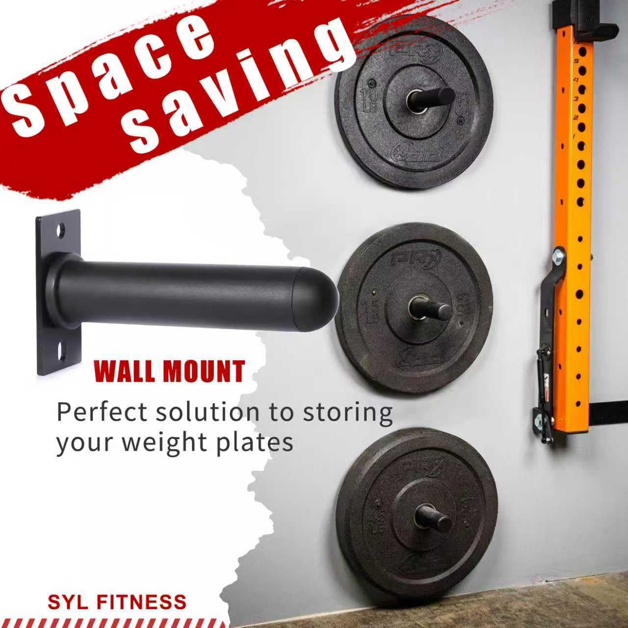 SYL Fitness Wall Mounted Weight Plate Holder, Fit 2 inch Olympic Weight Plates, Scratch Resistant Surface (2" Plates（2 pack）)"