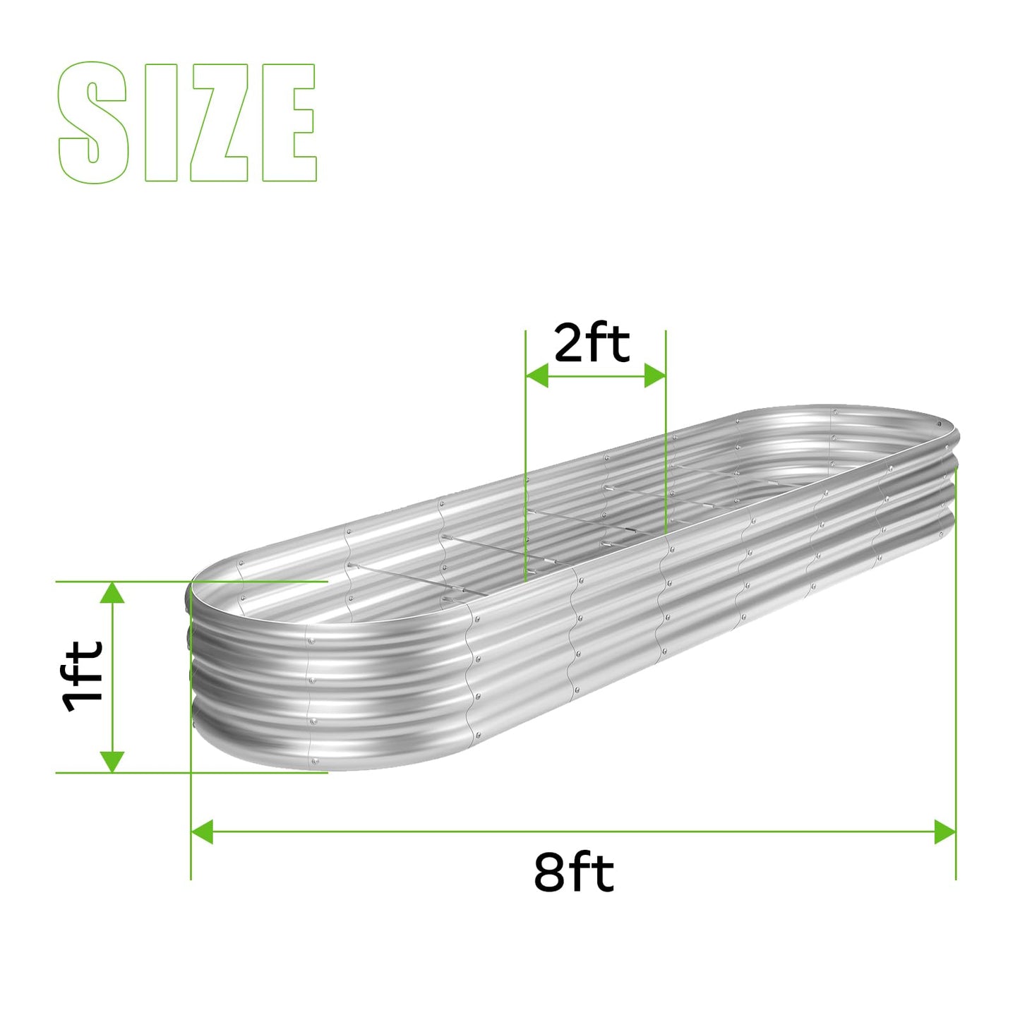 Land Guard 8ft Galvanized Raised Garden Bed Kit, Raised Garden Boxes Outdoor, Oval Metal Raised Garden Beds for Vegetables, Silver,108 Gallon Capacity(with 10 Connecting rods)