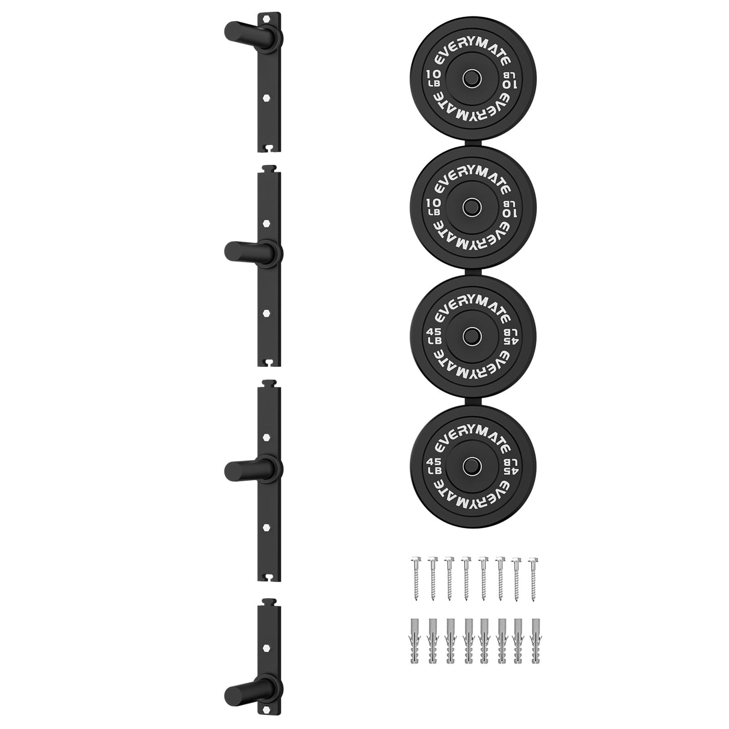 EVERYMATE Weight Plate Storage Rack, Wall Mounted Weight Plate Holder, Bumper Plate Storage for Home Gym, Heavy Weight Plates Holder Fit 2"Plates (4peg)"