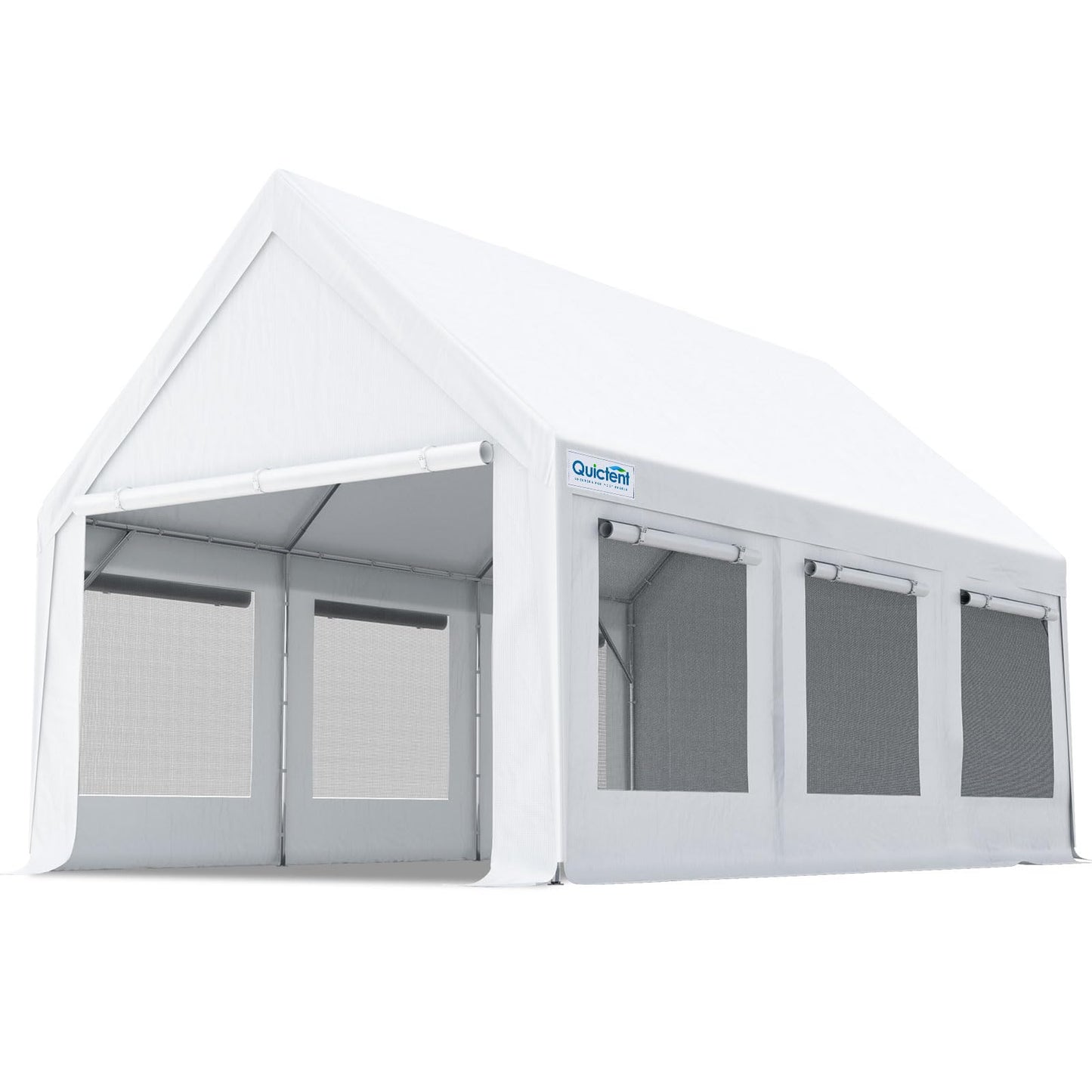 Quictent Heavy Duty 10x20 ft Carport Canopy with High Peak and Ventilation Window Sidewalls, Storage Shed for RV/Truck/Boat Outdoor Party Tent for Wedding - White
