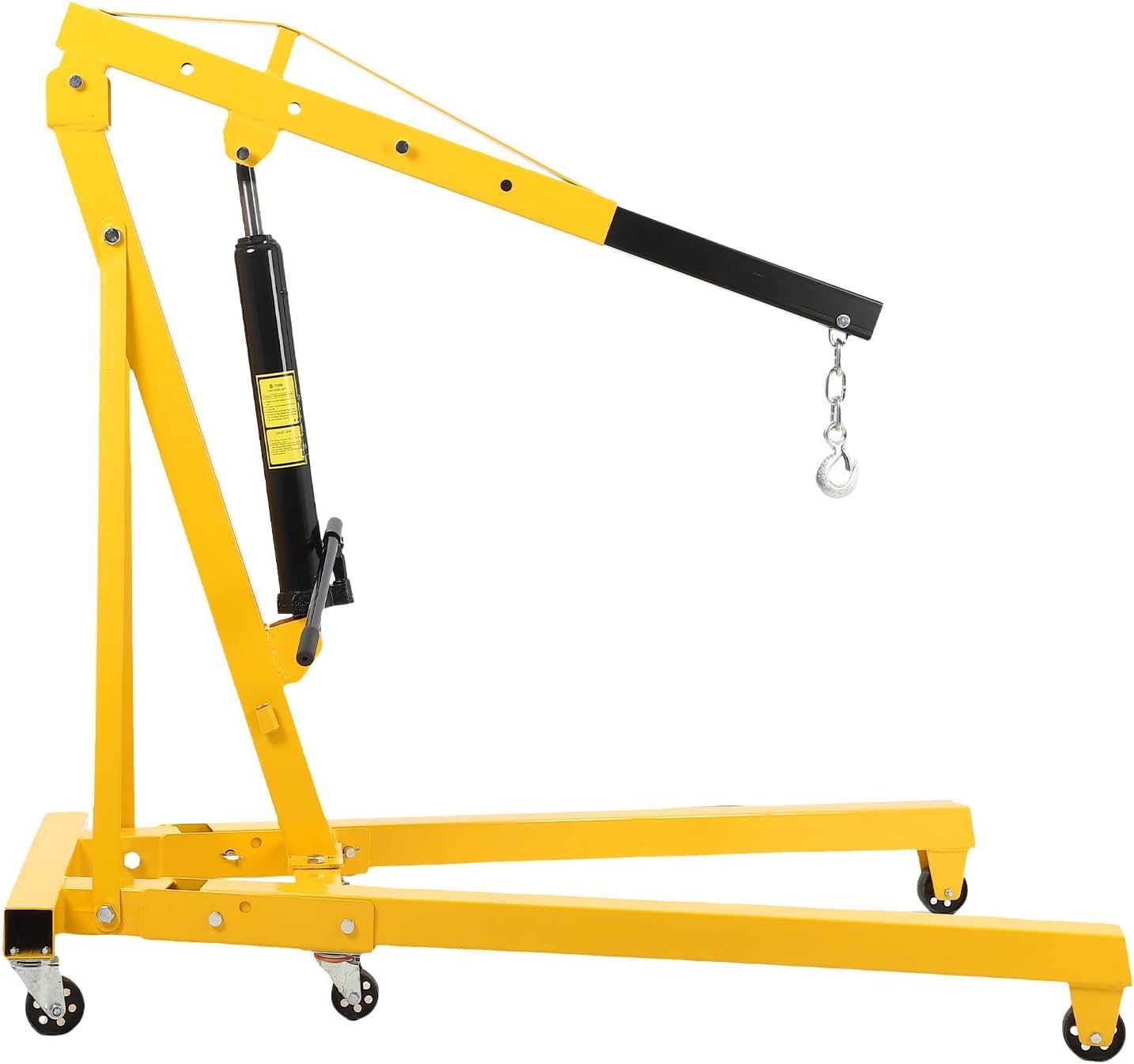 2 Ton Hydraulic Engine Hoist, 4400LBS Heavy Duty Cherry Picker Engine Hoist Lift with 6 Casters, Folding Crane Lifter with Telescopic Boom, for Workshop, Warehouse, Yellow