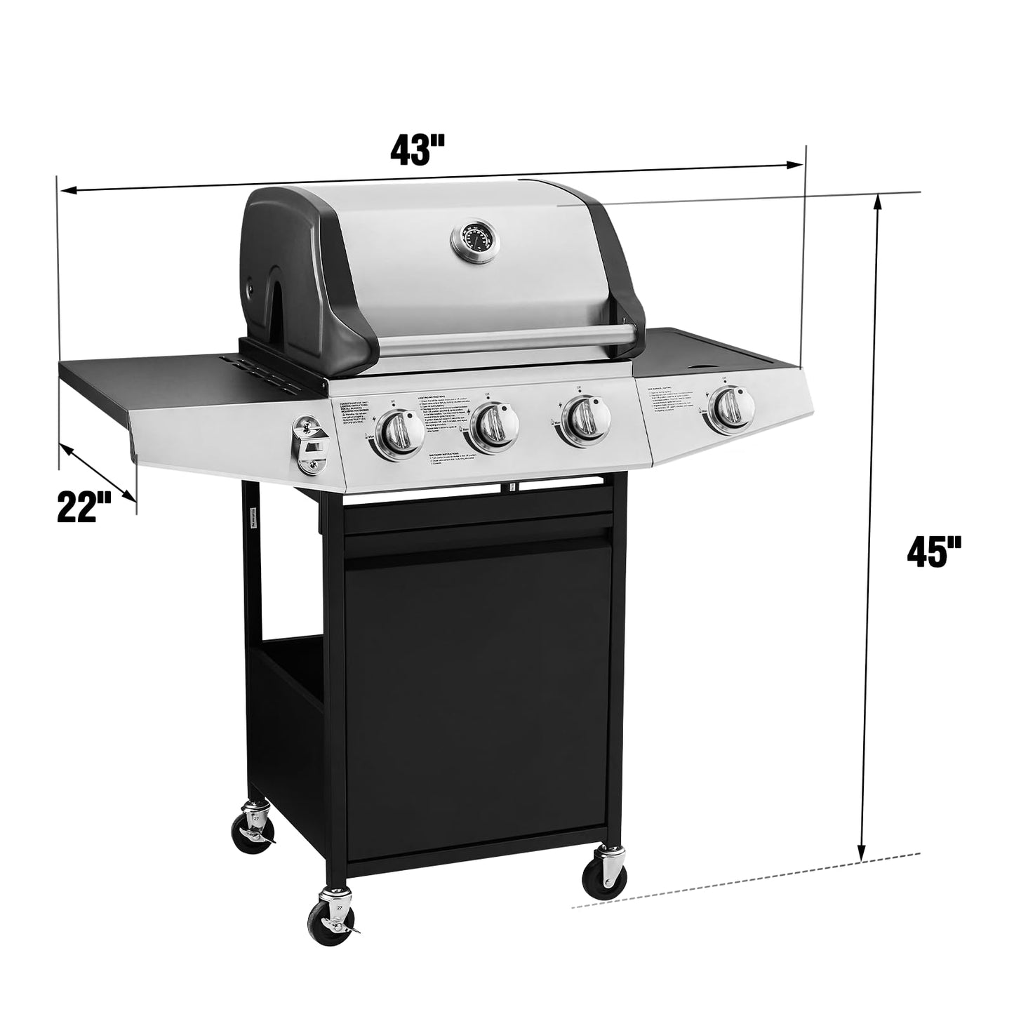 Lyromix 3 Burners Gas Grill with Side Burner, Propane Grill with Wheels and Storage, Outdoor Gas BBQ with Oil Tray and Thermometer for Patio and Party, 37000 BTU