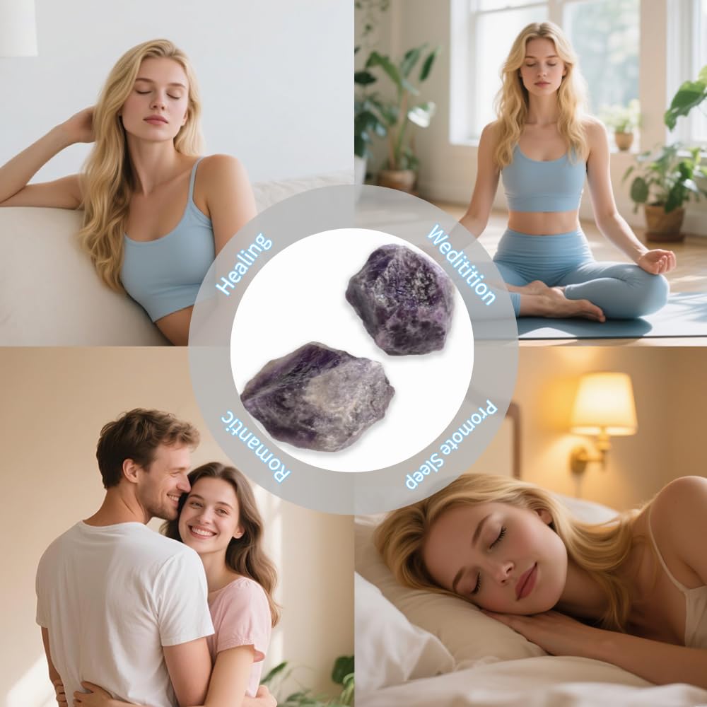 2PCS Natural Raw Stone Healing Crystals Bulk Healing Gemstones for Reiki Tumbling Fountain Rocks Meditation Garden Home Decor (Amethyst)