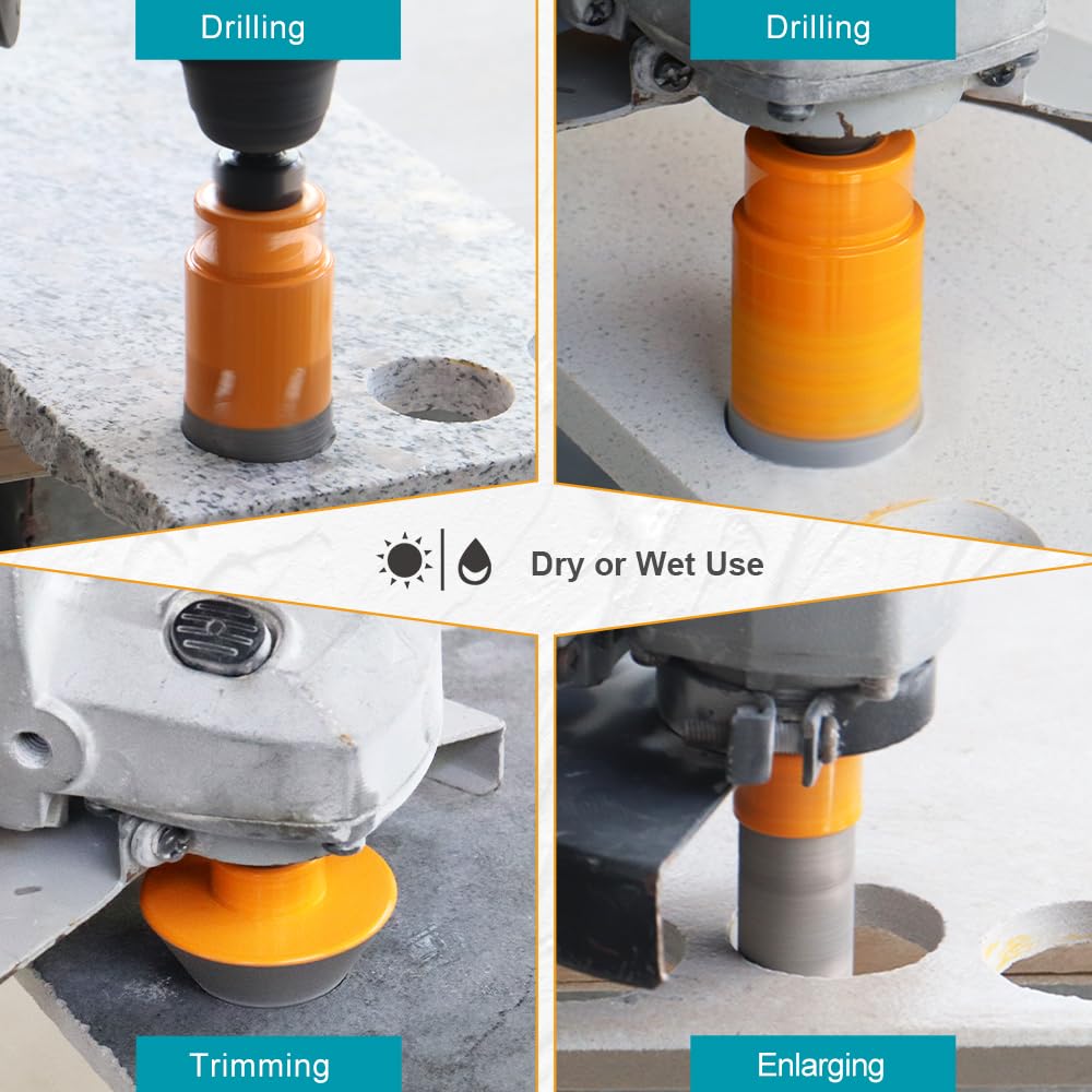 EXFEIN Diamond Tile Hole Saw Kit 12pcs - Diamond Core Drill Bits 6/6/8/19/25/35/50/75/102mm for Tile Porcelain Ceramic Marble with 20mm Finger Bit and 50mm Chamfer Bit Trimming Holes and SDS Adapter