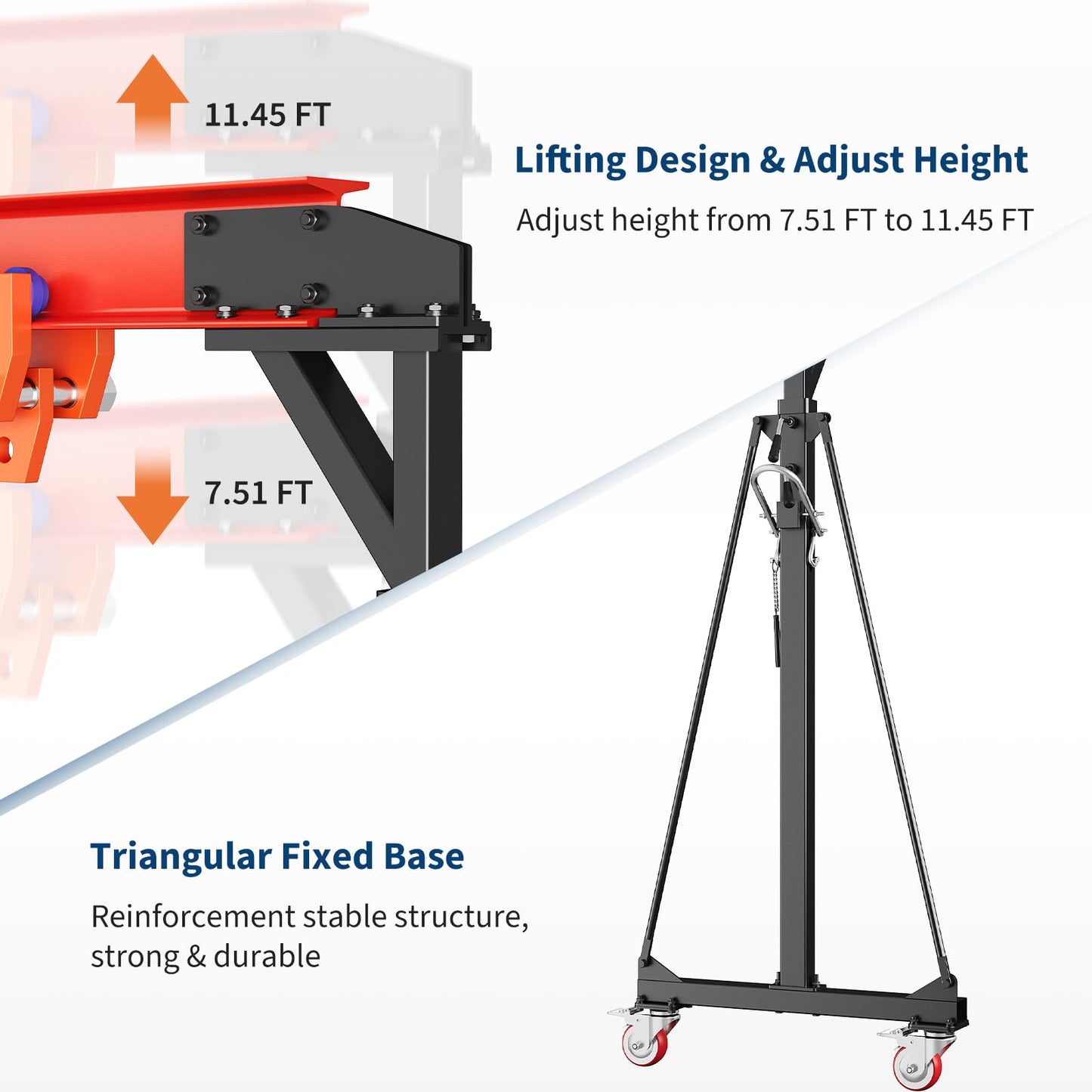 2200 LBS Gantry Crane with 8-12 FT Adjustable Height, 1 Ton Gantry Crane, Shop Crane Lift Hoist for Warehouse, Factory(with Manual Trolley & Hoist, Lifter, Sling, Hooks, Shackles, Links)