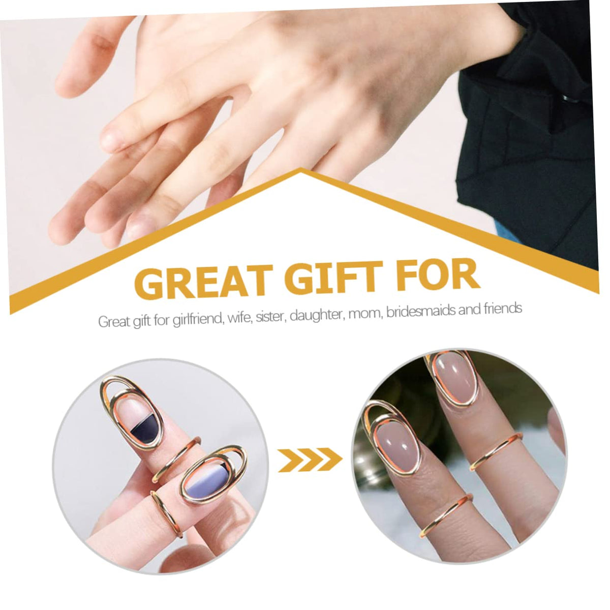 WOFASHPURET 3pcs Adjustable Open Finger Nail Unique Nail Decoration Jewelry for Stylish Manicure Metal Finger Accessories for Daily Wear and Festivals Gold