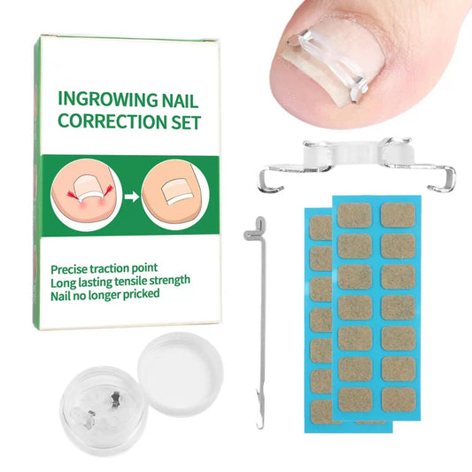 Zanchara Ingrown Toenail Corrector Kit for Men Women - Ingrown Nail Tool - 2 Stainless Steel Clips- Curved Nail Strips & Toe Pads for Embedded/Curled Nails