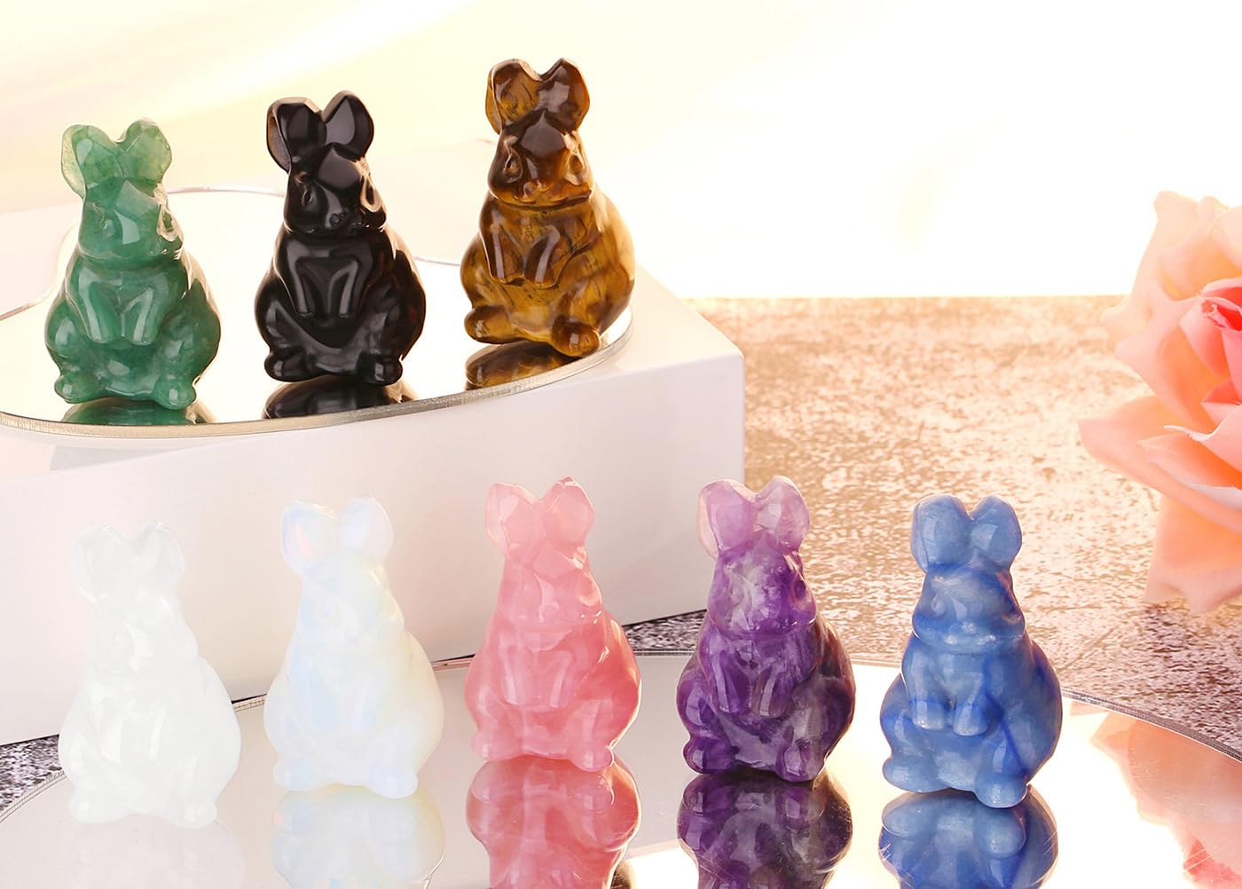 QINJIEJIE 2" Easter Decor Amethyst Bunny Statue Crystals Rabbit Figurine Healing Stones Natural Gemstones Polished Pocket Purple Bunny Decor for Home Spring Easter Gifts for Mom Women