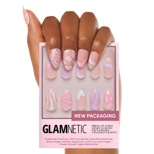 Glamnetic Press On Nails - Wild Card | Opaque UV Finish Short Pointed Almond Fake Nails, Salon Quality Pastel Nails in 12 Sizes - 24 Nail Kit with Glue