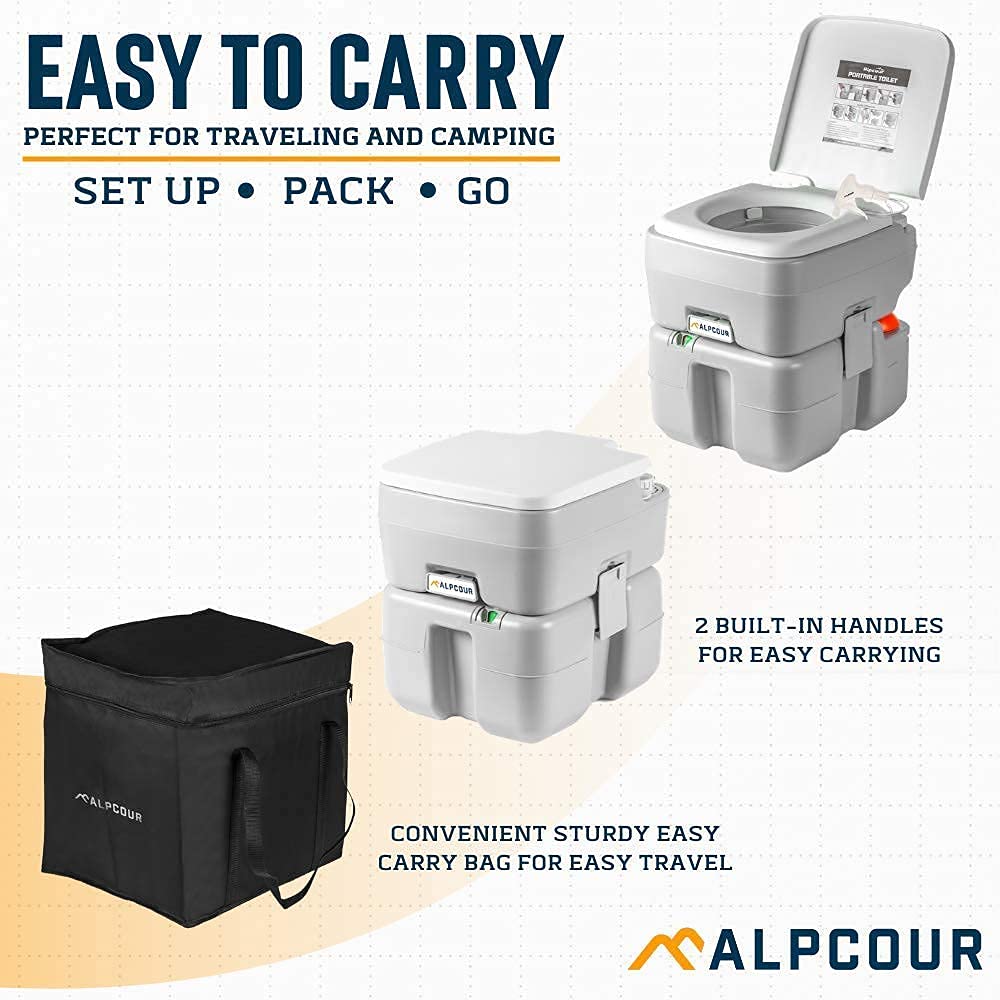 Alpcour Portable Toilet w/ Pop Up Tent - Compact Indoor & Outdoor Commode, Travel Bag for Camping, RV, Boat & More - Privacy Tent for Portable Toilet, Shower and Changing Room