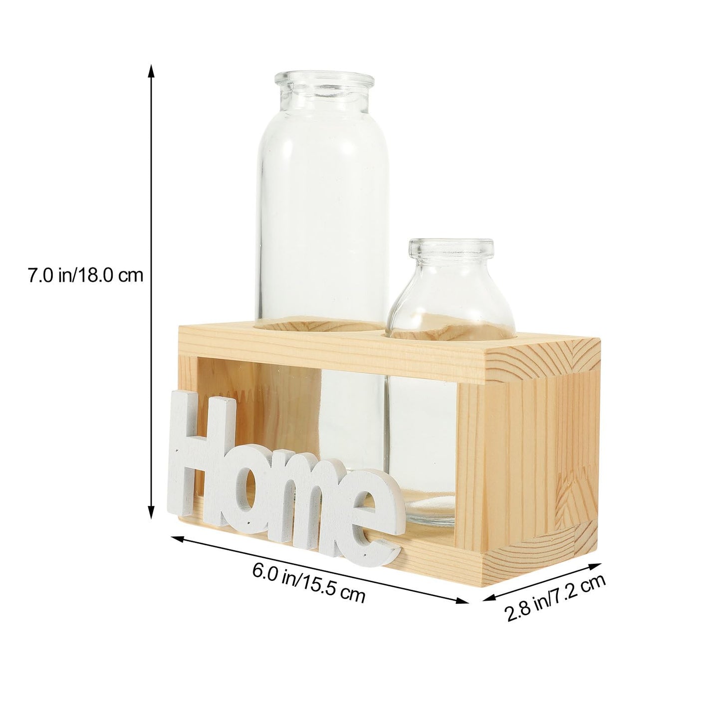 Alipis Glass Vase Set with Wooden Stand for Hydroponic Indoor Plants, Decorative Plant Terrarium Container for Home Décor and Table Centerpieces, Nordic Style Glass Planter, 2pcs