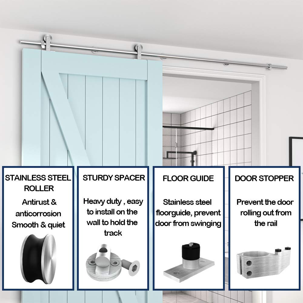 HAHAEMAIL 6.6FT Top Mount Stainless Steel Sliding Barn Door Hardware Track Kit, Heavy Duty, Anti-Rust, Slide Smoothly Quietly Easy Instal 6.6FT Track Kit for 36"~40" Wide Single Door
