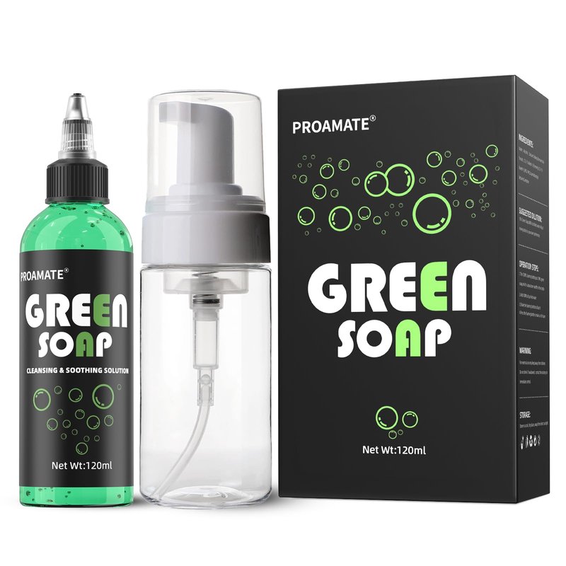 proamate Green Tattoo Soap 4OZ with Foaming Bottle 120ml, Tattoo Soap Tattoo Supplies for Tattoos Piercings, Clean Skin Equipment