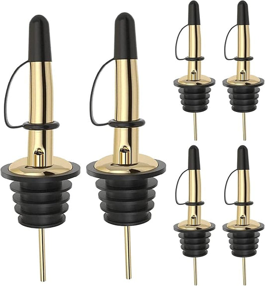 Pafusen 6 Pack Liquor Bottle Pourers, Liquor Pour Spout for Liquor Bottles, Stainless Steel Olive oil Dispenser Spout, Alcohol Pourer Spouts Dust Caps Covers Fixed, Gold