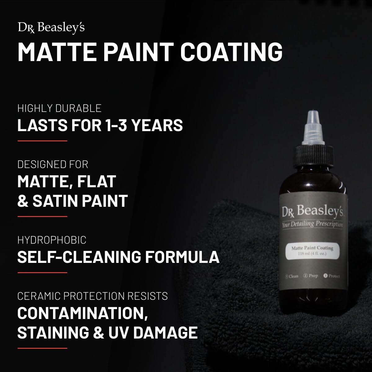 Dr. Beasley's Matte Paint Coating - Ceramic Protects Matte & Satin from Staines, Dirt, Contaminants, UV Year Round. Repels Water to Self Clean. Gives No Gloss Factory New Look, 12 oz