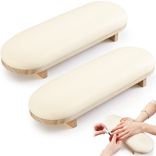 Yinkin 2 Pcs Wooden Arm Rest for Nails Tech Sponge Manicure Hand Rest Pillow Permanent Jewelry Display Nail Stand Necklace Holder for Manicure Salon Jewelry Supplies Necklace Display Cream Yellow