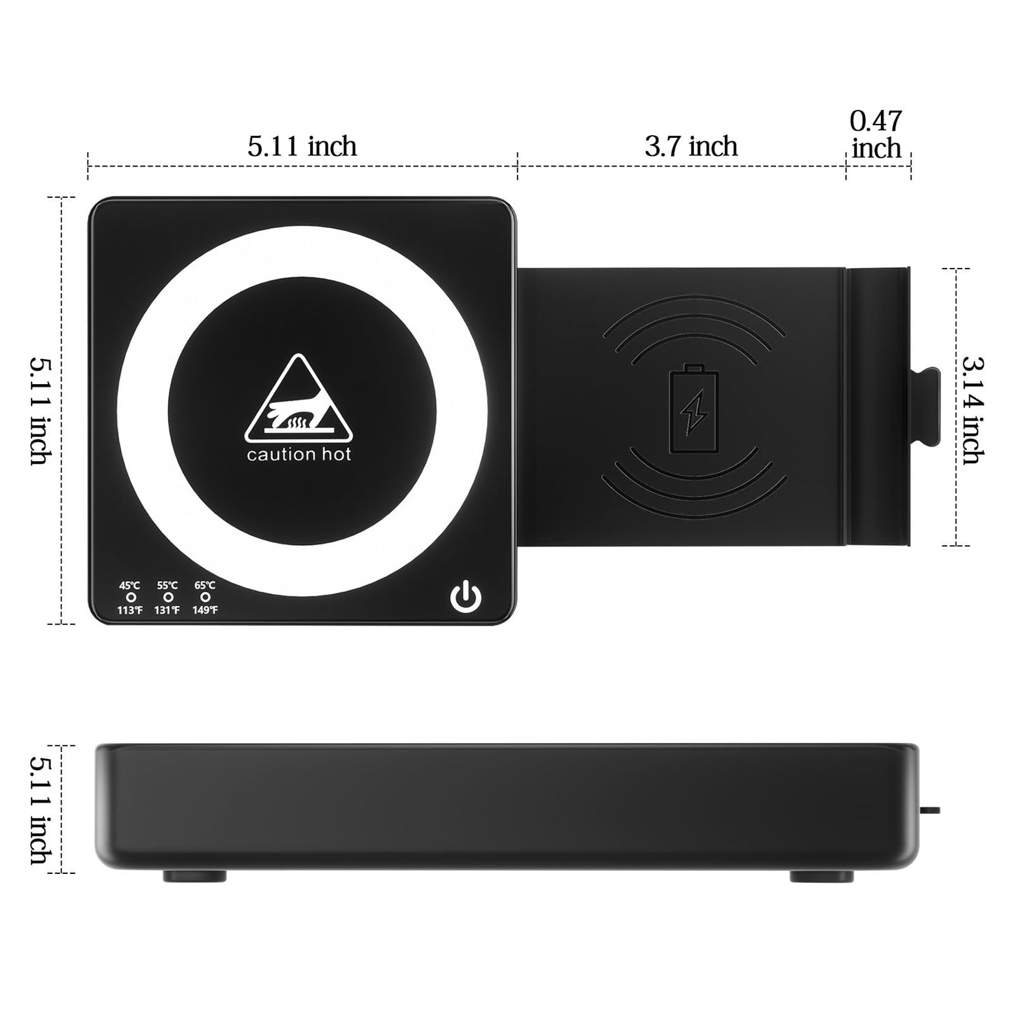 WHOLEV Coffee Mug Warmer, Smart Mug Warmer, 15W Wireless Phone Charging, 3 Heat Settings Temperature Controlled, 8H Auto Off, Candle Warmer, Safe for Heating Coffee, Beverage, Milk, Tea