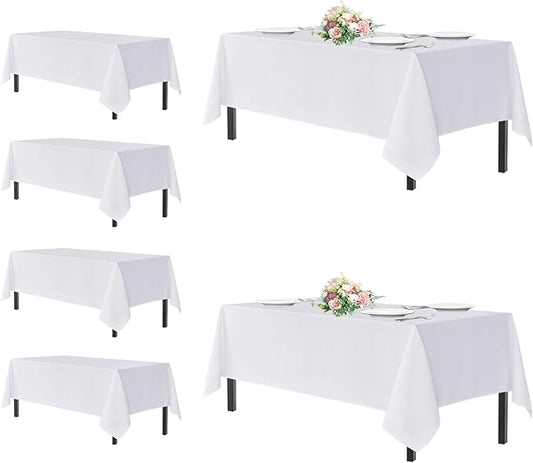 sancua White Tablecloths for 6 Foot Rectangle Tables, 6 Pack - Washable Polyester Fabric Table Cover for Wedding Wedding, Birthday Party, Banquet Reception, 54x108 Inch