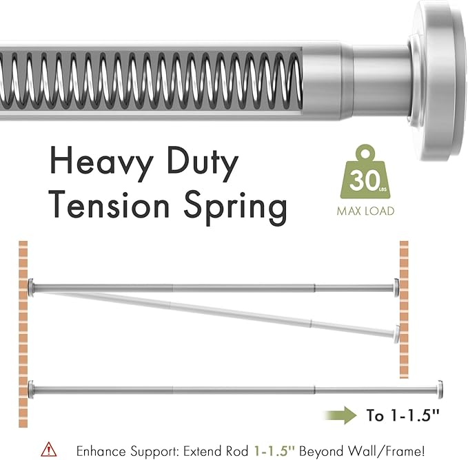 AmazerBath Spring Tension Shower Curtain Rod, 31-75 Inches Heavy Duty Tension Rod Rust Proof Bathroom Curtain Rod, Adjustable No Drill Easy Segmented Installation, Silver