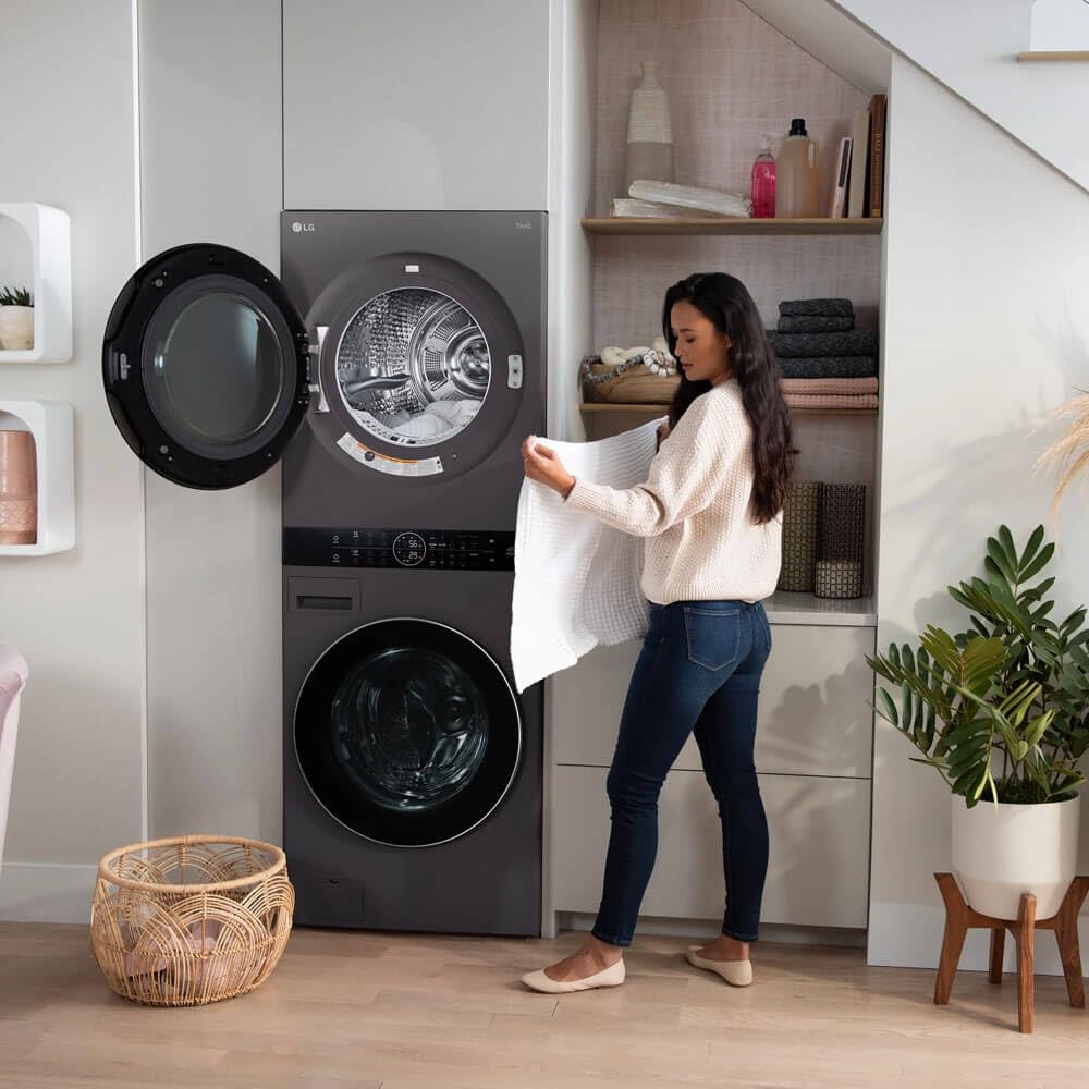 LG 5.0 cu. ft. Washer 7.8 cu. ft. Dual Inverter Heat Pump Ventless Dryer Electric Laundry Center in Black Steel